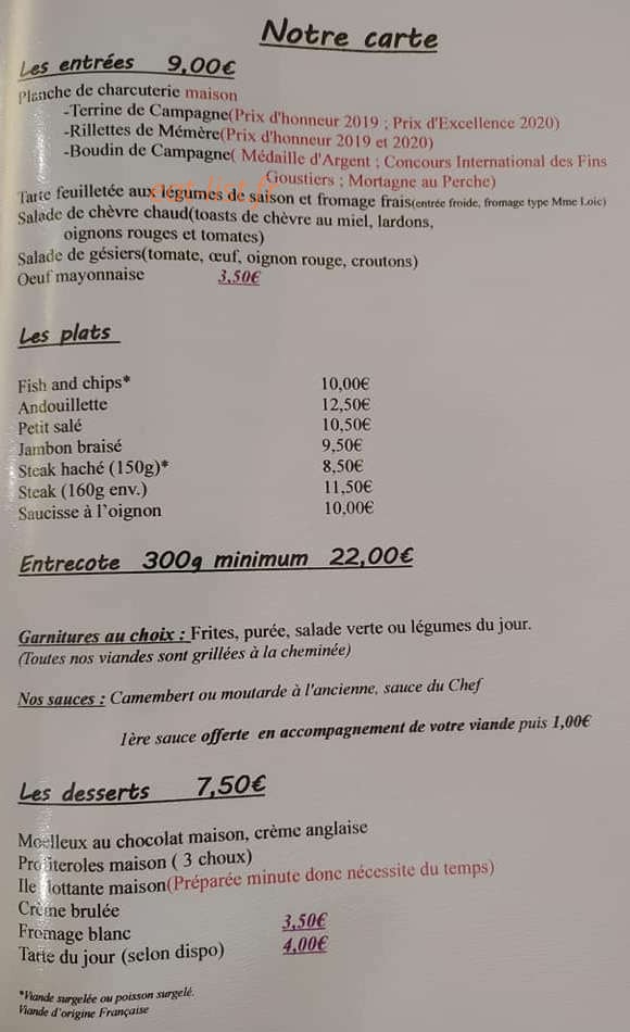 Auberge de Brothelande — carte page 1