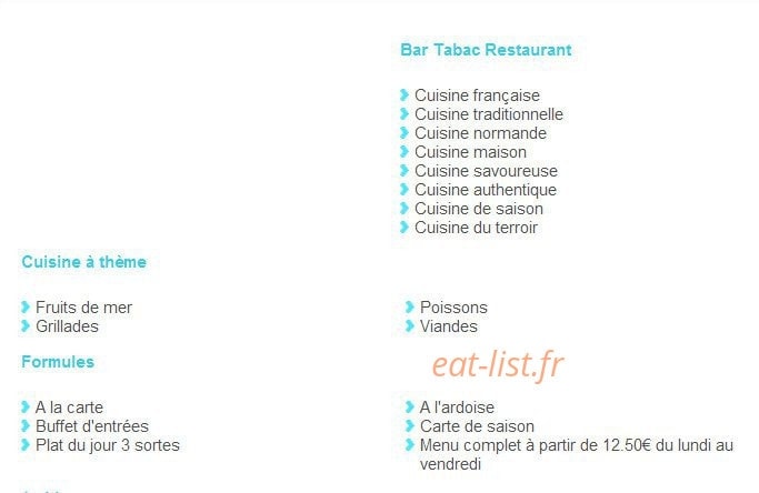 Carte et menu de Bar L'amiral Restaurant à Tourville sur Sienne — Informations sur les produits