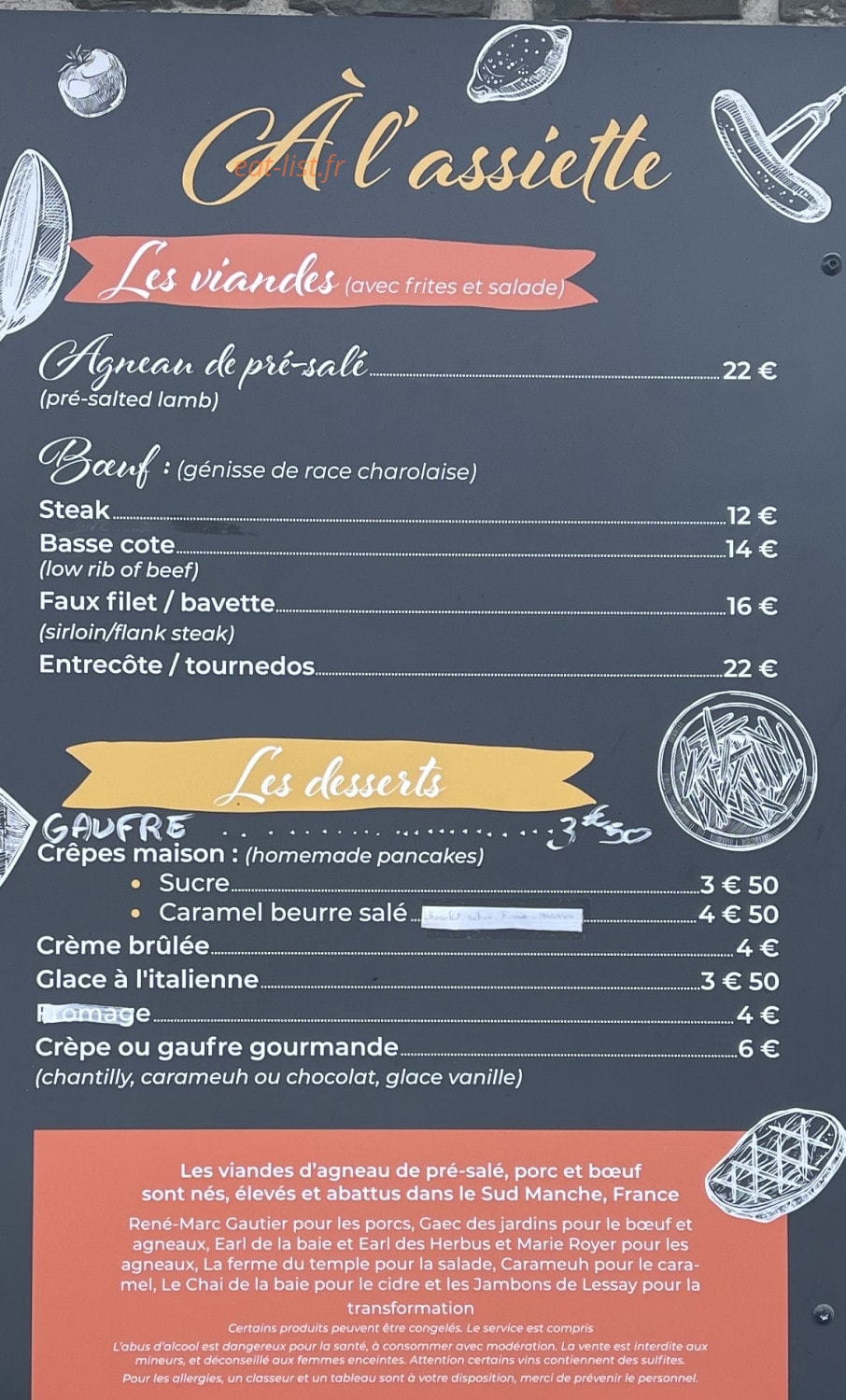 Carte et menu de Le Marquis de la Guintre à Courtils — Les assiettes