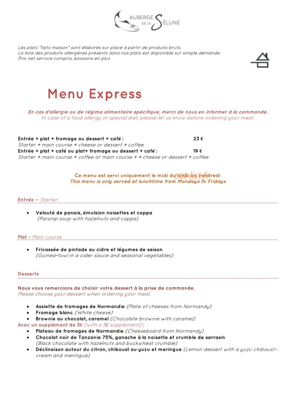 Auberge de la Selune — carte page 5