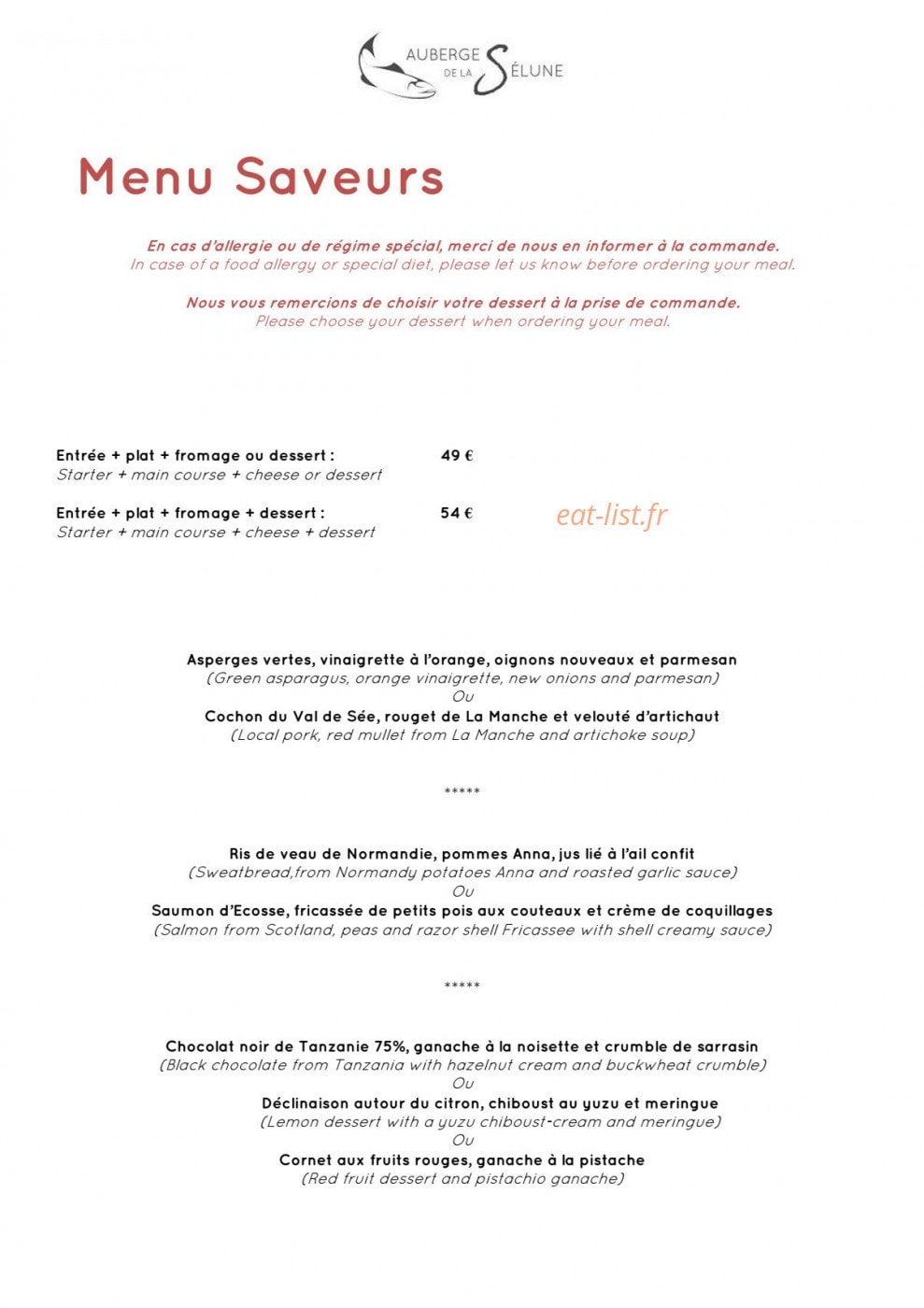 Auberge de la Selune — carte page 3
