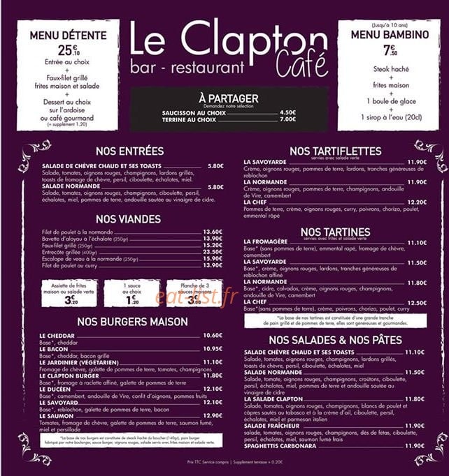 Le Clapton Café — carte page 1