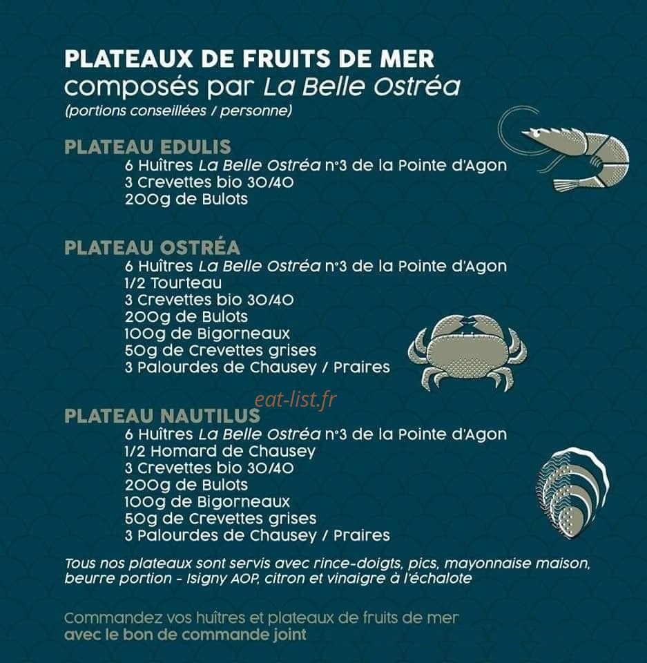 Carte et menu de La Belle Ostréa à Agon Coutainville — Les plateaux de fruits de mer (suite)