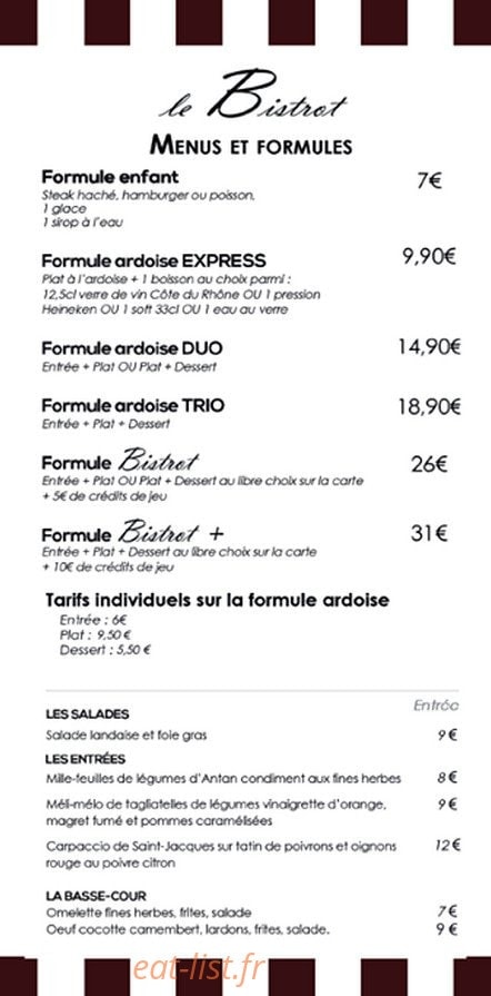 Le Bistrot — carte page 1