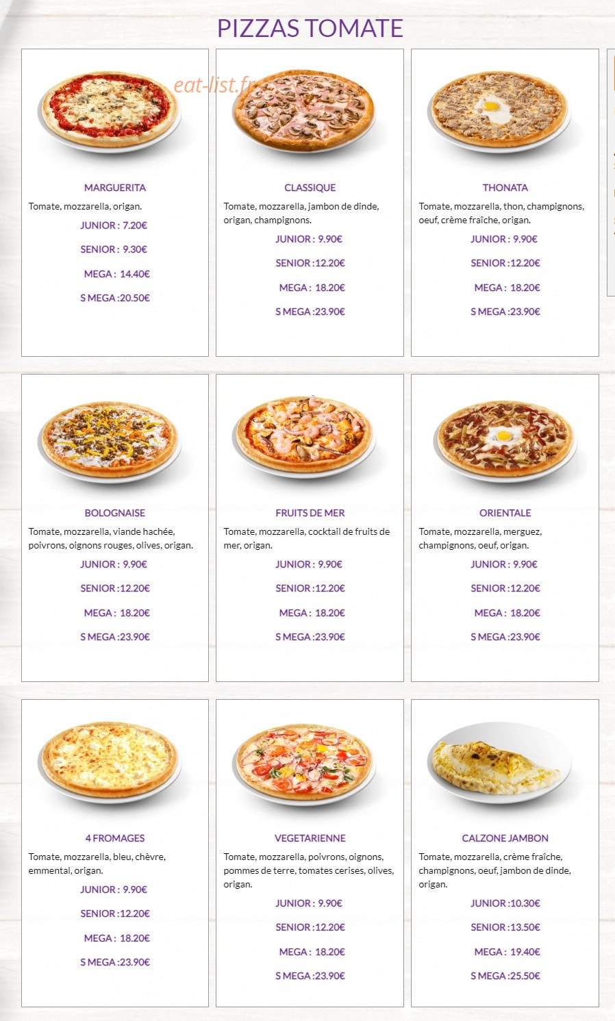Crazy Pizza — carte page 1