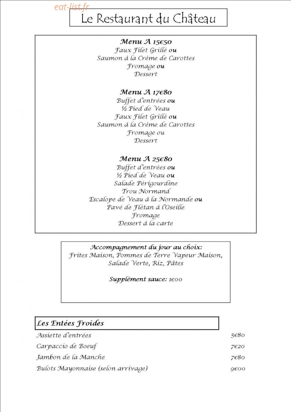 Le Restaurant du Château — carte page 2