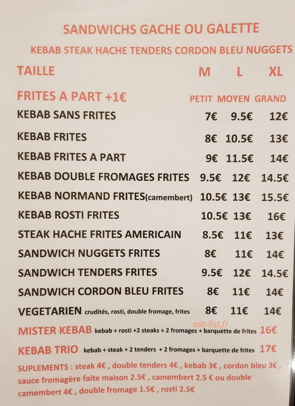 Mister kebab — carte page 1