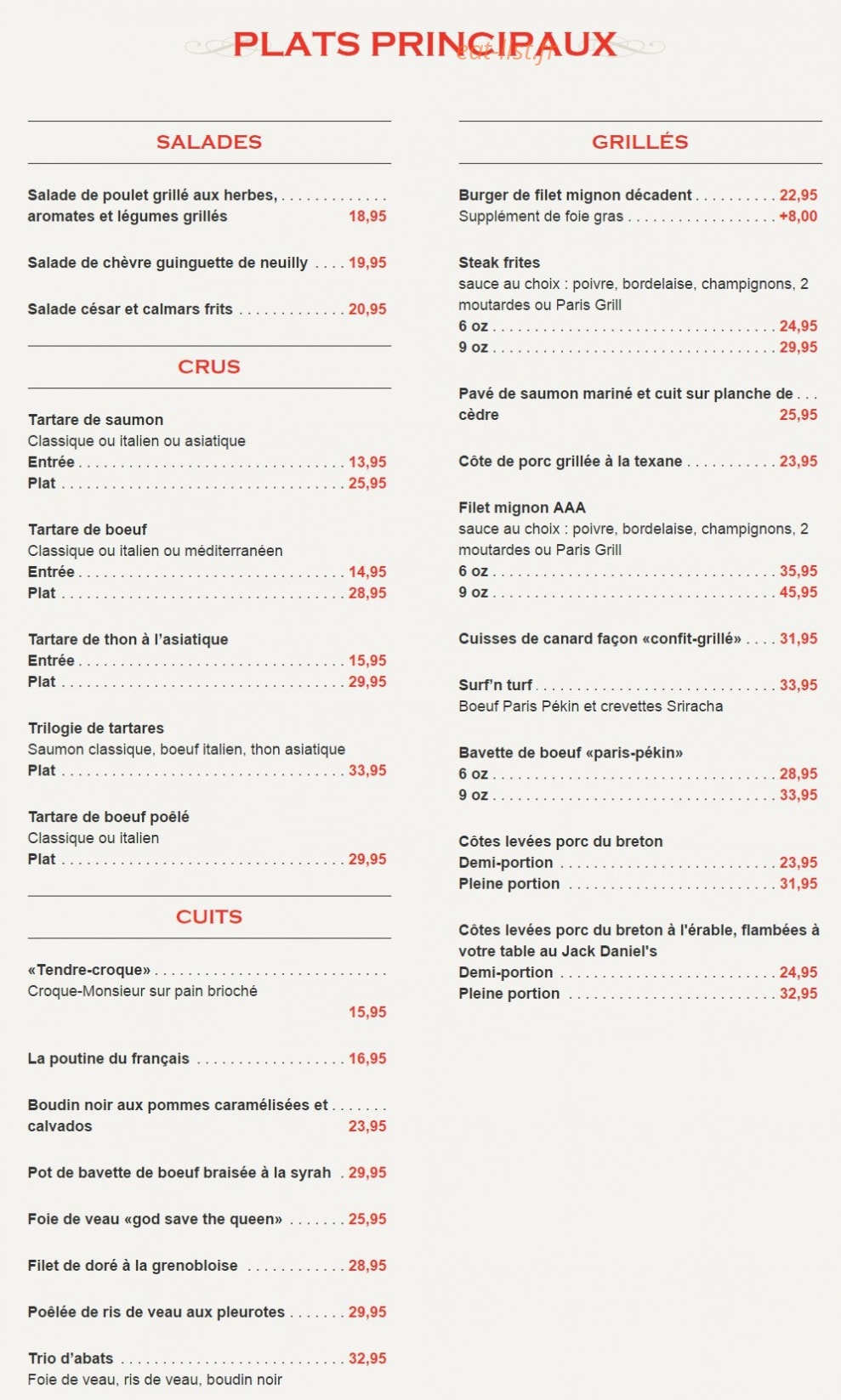Paris Grill — carte page 2