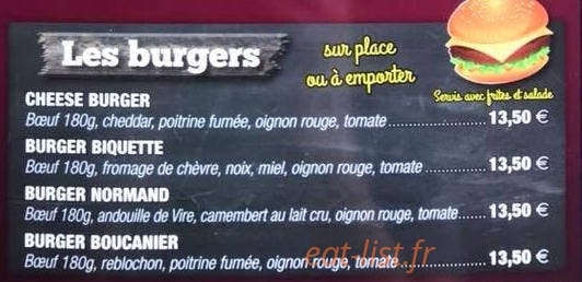 Carte et menu de Le Carteret à Barneville Carteret — les burgers