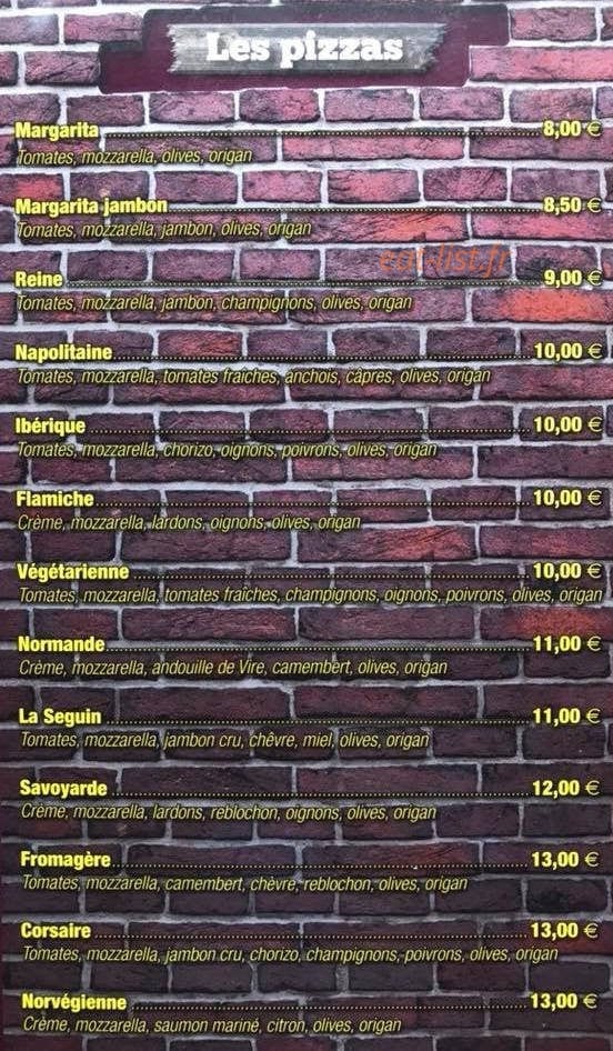 Carte et menu de Le Carteret à Barneville Carteret — les pizzas