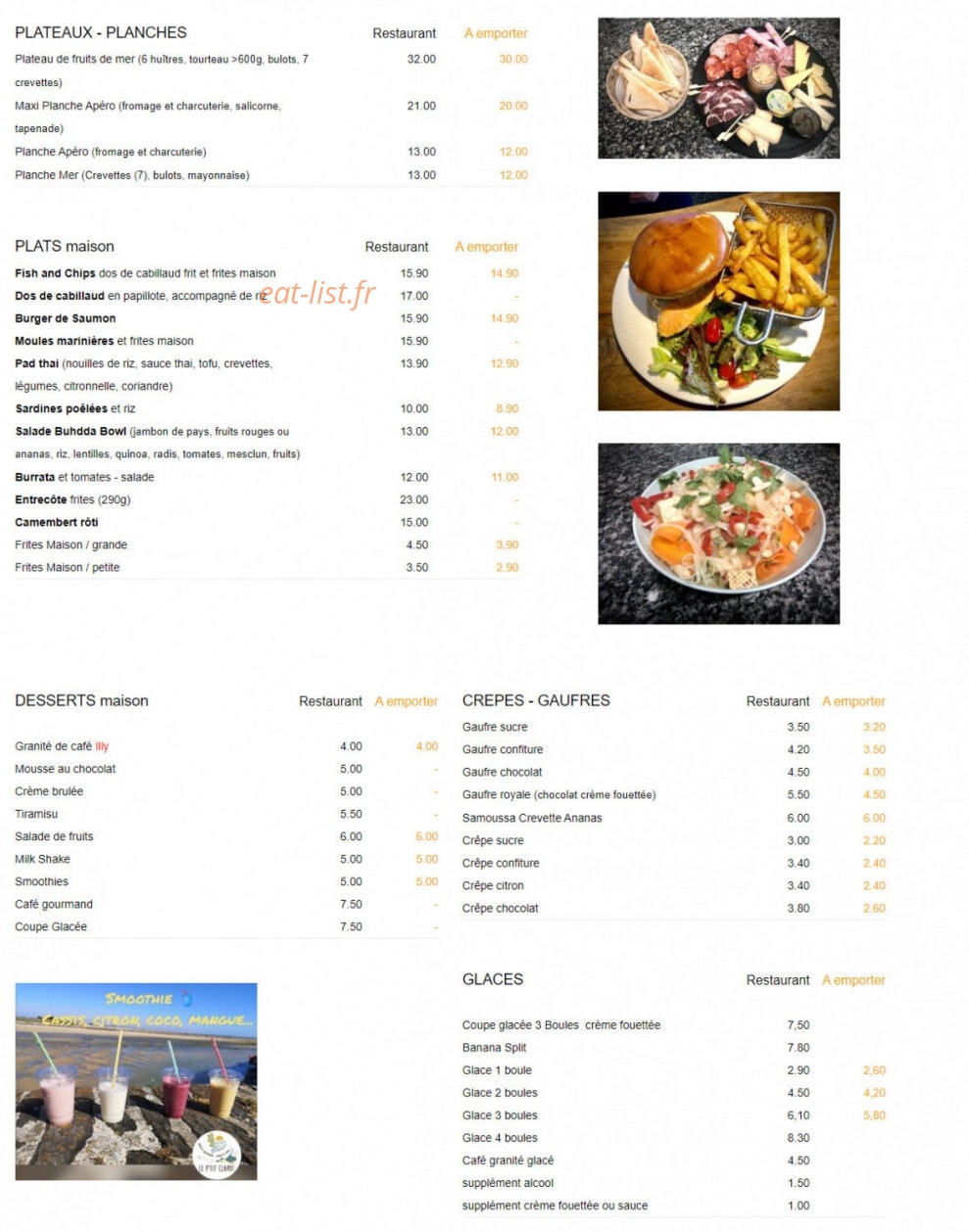 Carte et menu de Le P'tit Clapot à Barneville Carteret — Les plateaux, plats, ...