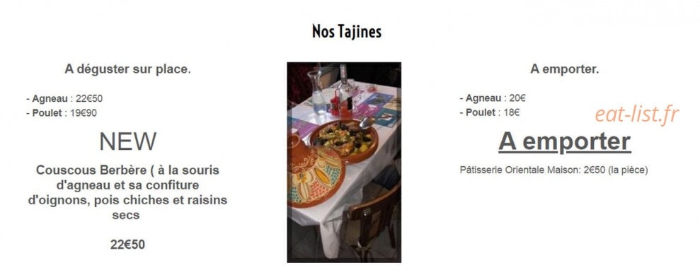 Carte et menu de L'auberge des deux églises à Les Moitiers d'Allonne — Les tajines