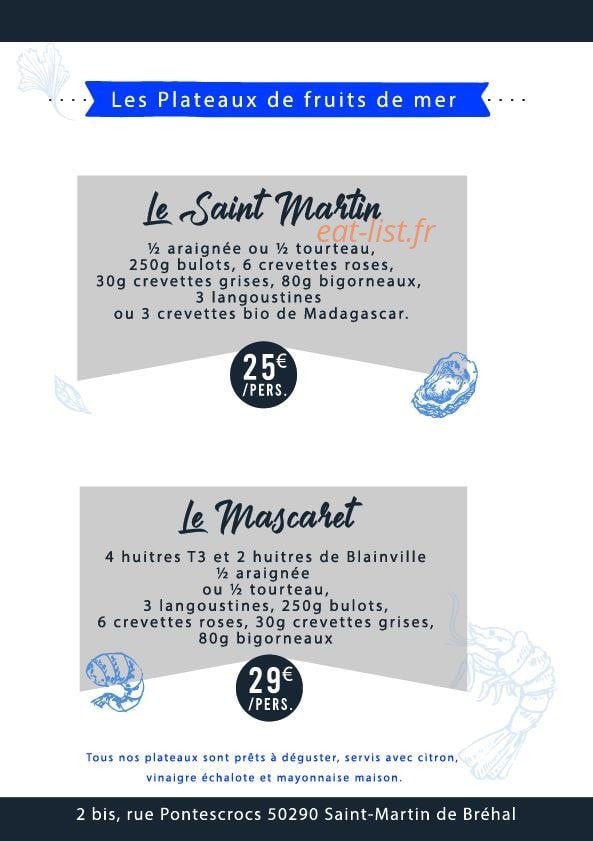 Carte et menu de La Douzaine à Brehal — Les plateaux de fruits de mer