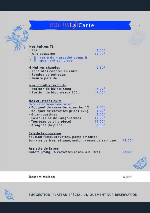 Carte et menu de La Douzaine à Brehal — La carte