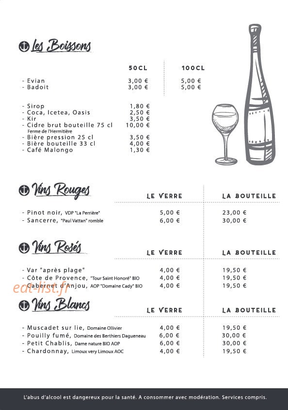 Carte et menu de La Douzaine à Brehal — Les boissons, vins
