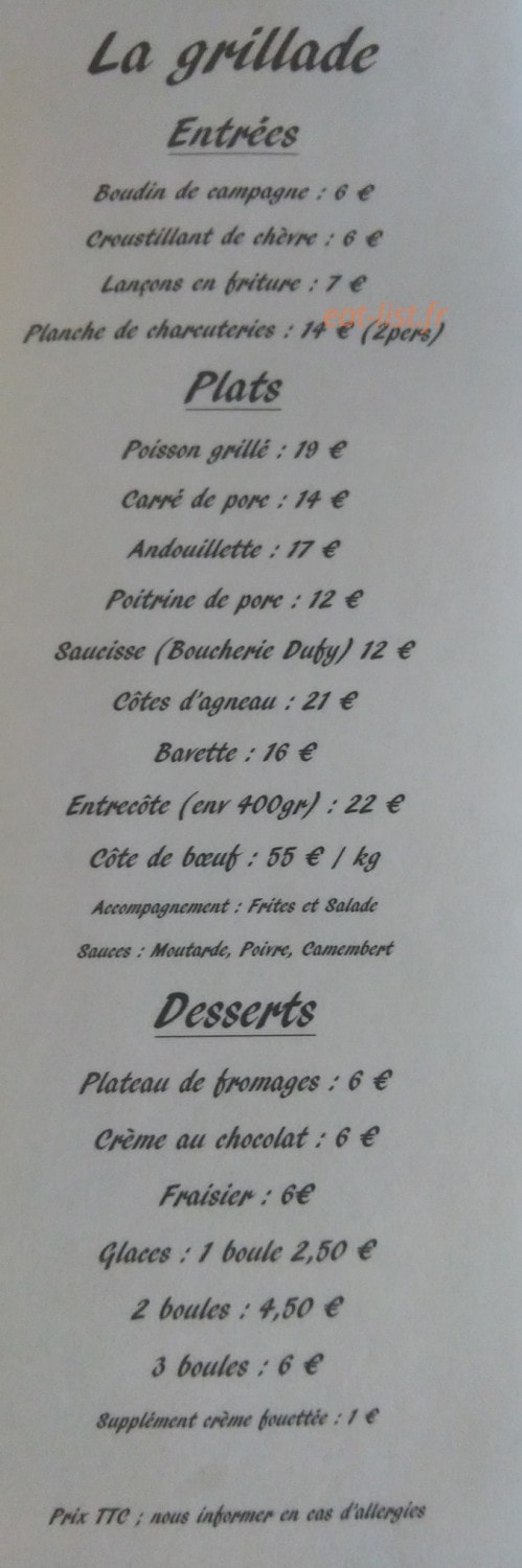 La Grillade — carte page 1