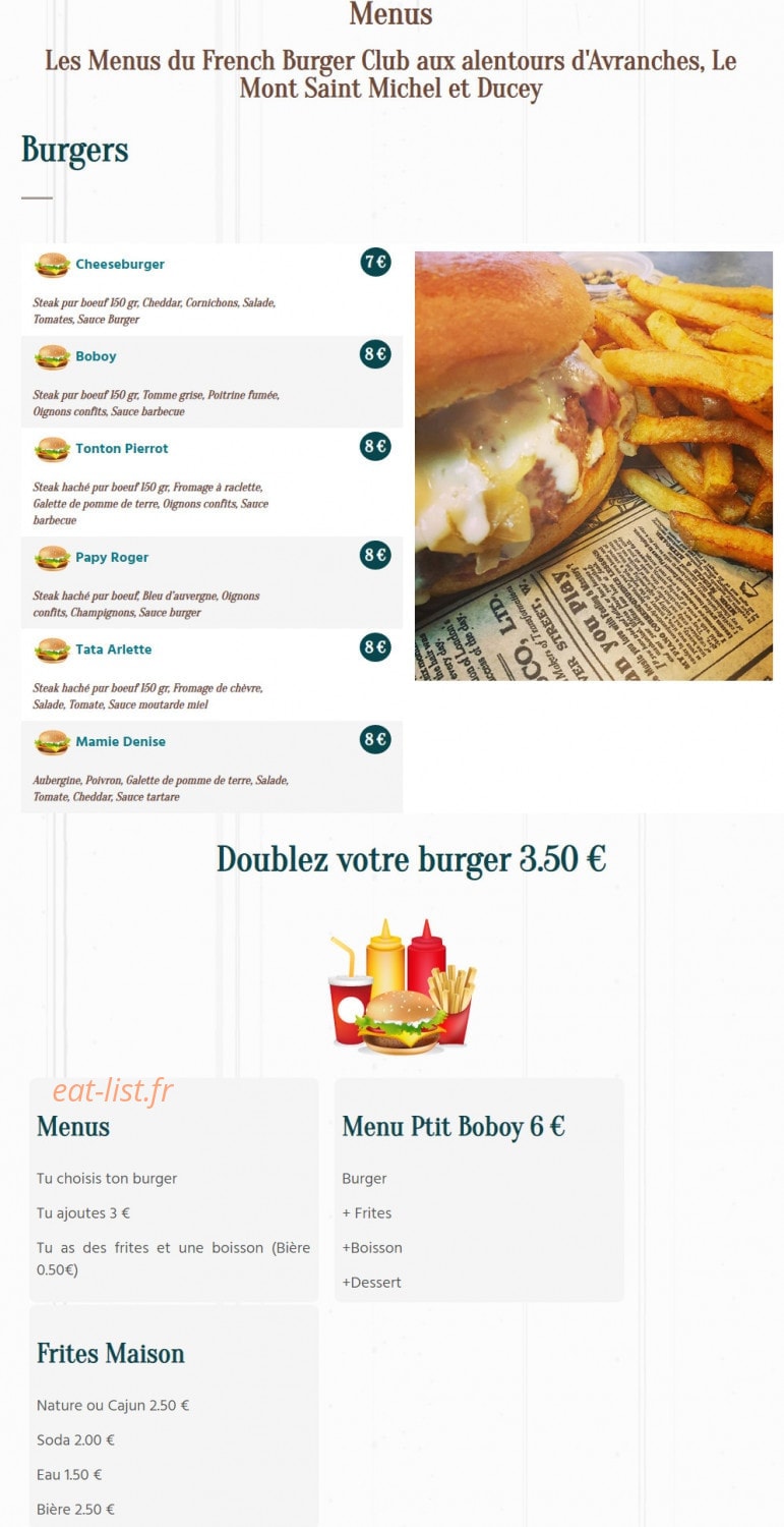 French Burger Club — carte page 1