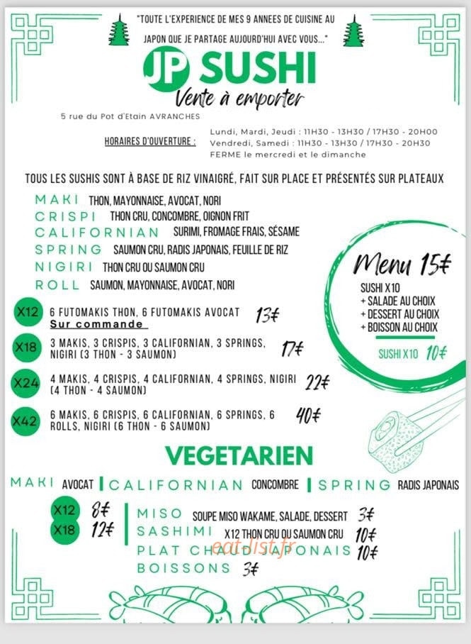 Jp sushi — carte page 1