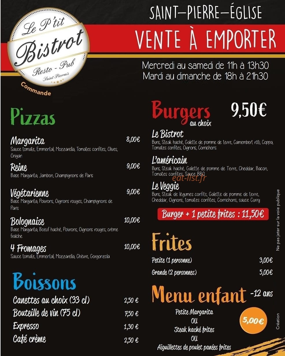 Le P'tit Bistrot — carte page 1