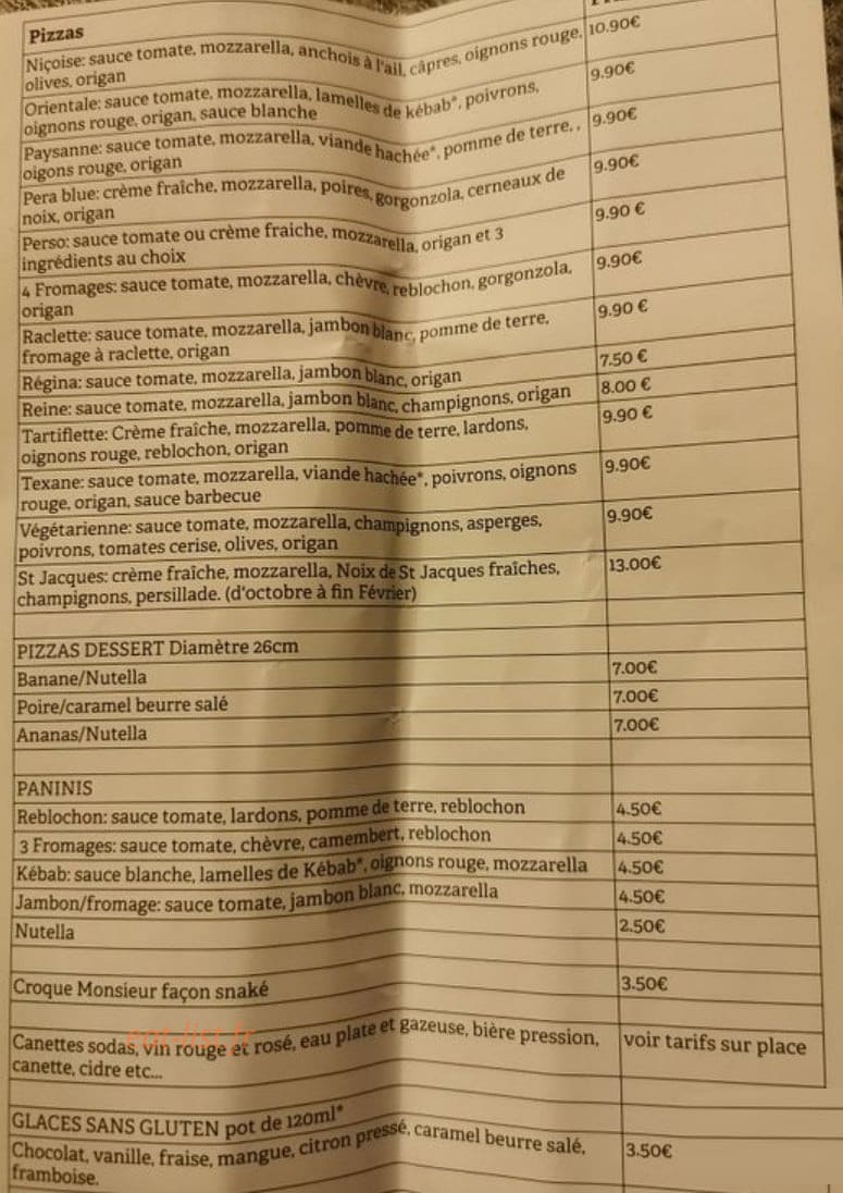 H&N Pizzas — carte page 1