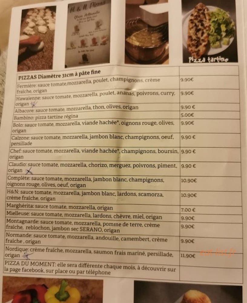 H&N Pizzas — carte page 2