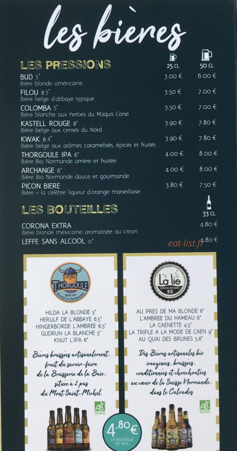 Carte et menu de La Faiencerie de la mer à Saint Pair sur Mer — Les bières