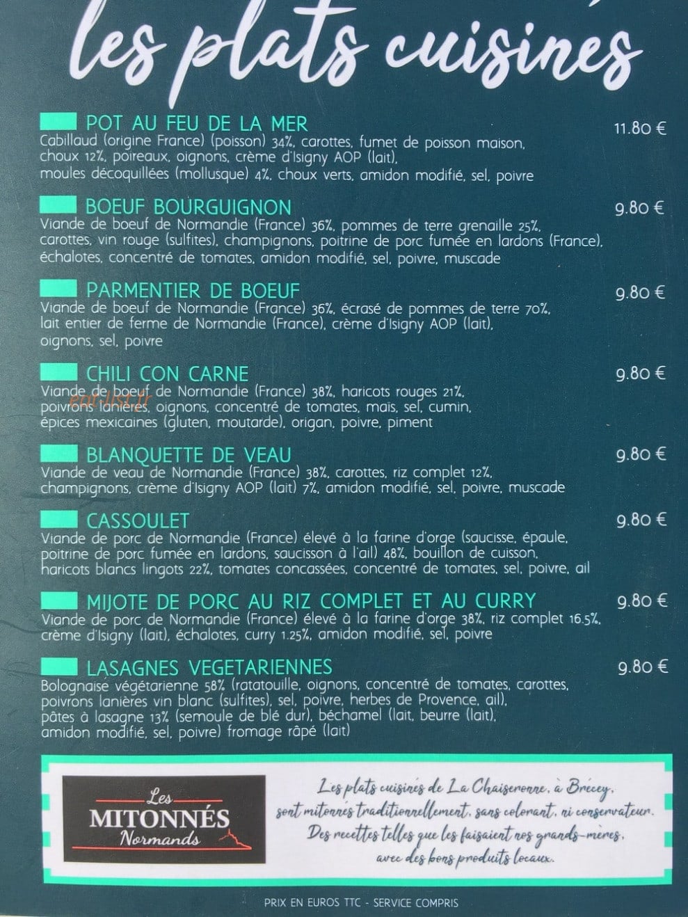 Carte et menu de La Faiencerie de la mer à Saint Pair sur Mer — Les plats cuisinés