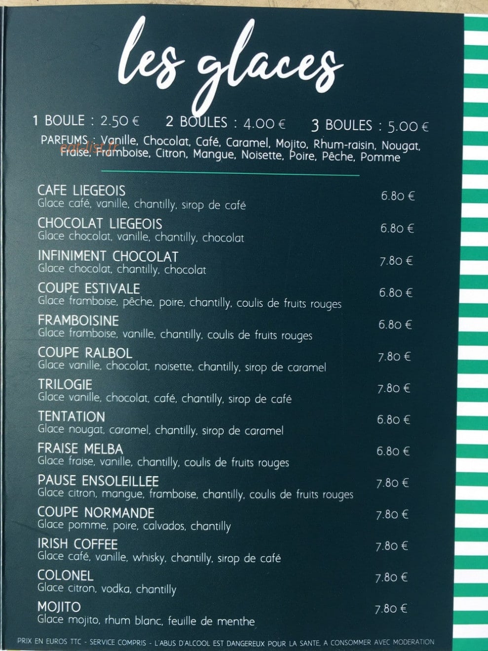 Carte et menu de La Faiencerie de la mer à Saint Pair sur Mer — Les glaces