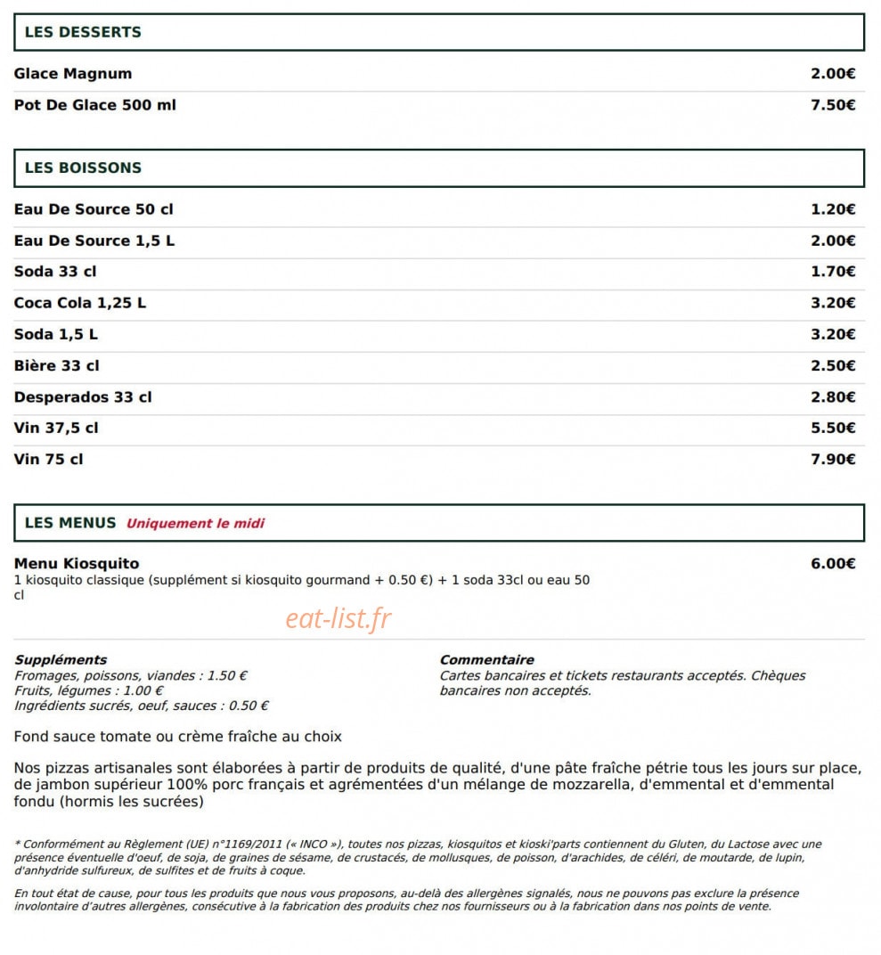 Le Kiosque à Pizzas — carte page 5