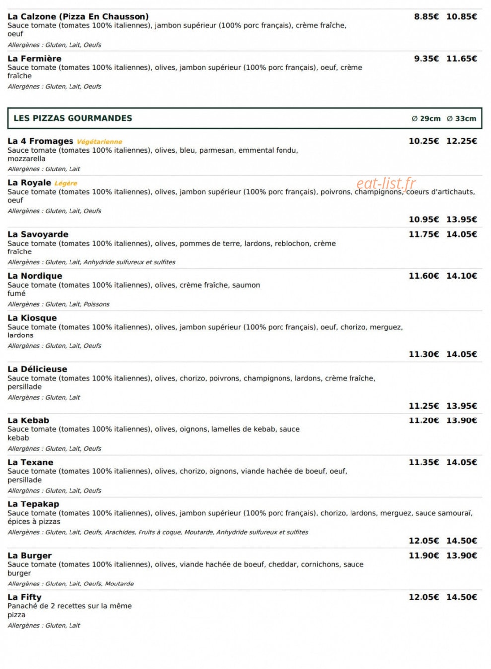 Le Kiosque à Pizzas — carte page 2
