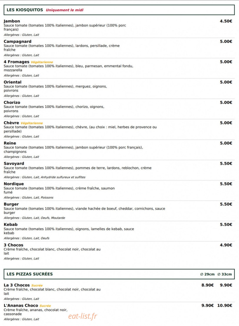 Le Kiosque à Pizzas — carte page 4