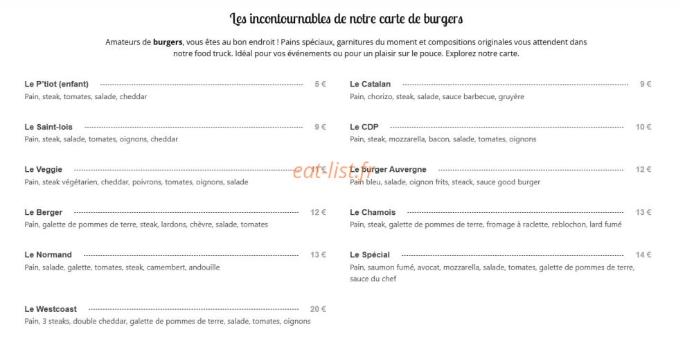 Good Burger — carte page 1