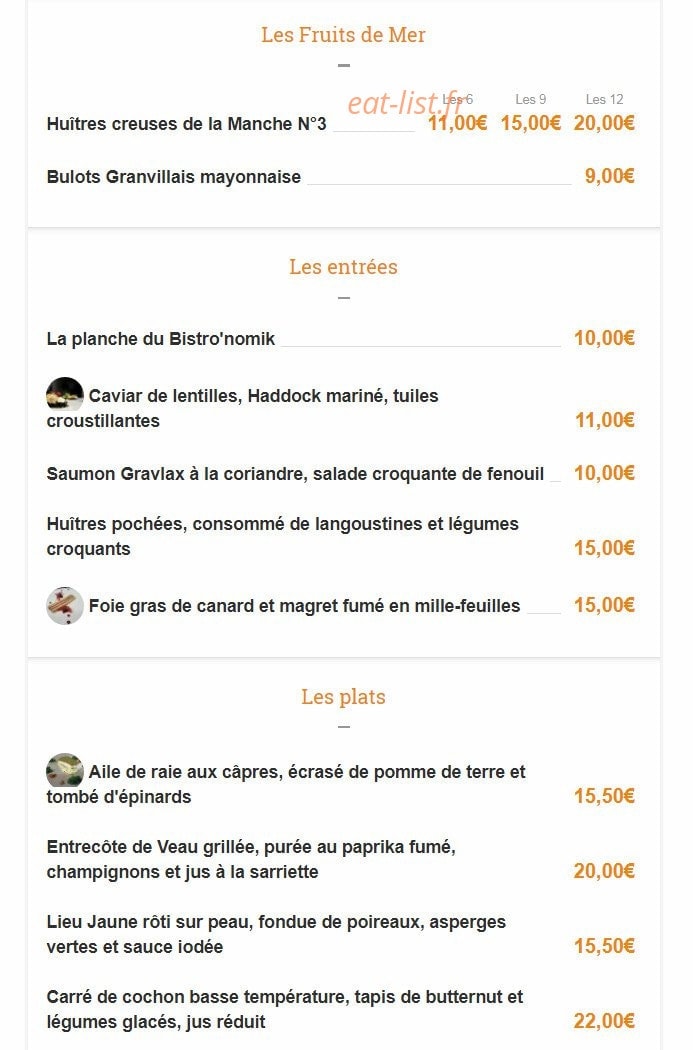Le Bistro'nomik — carte page 1