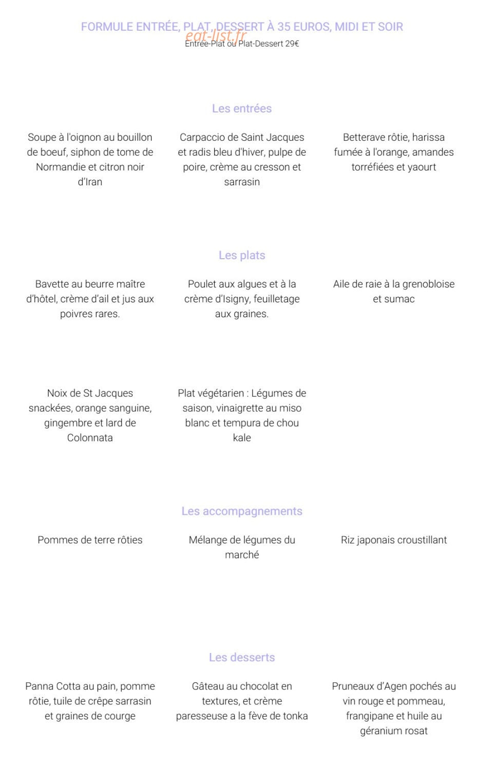 Le Bistrot d'Iggy — carte page 1