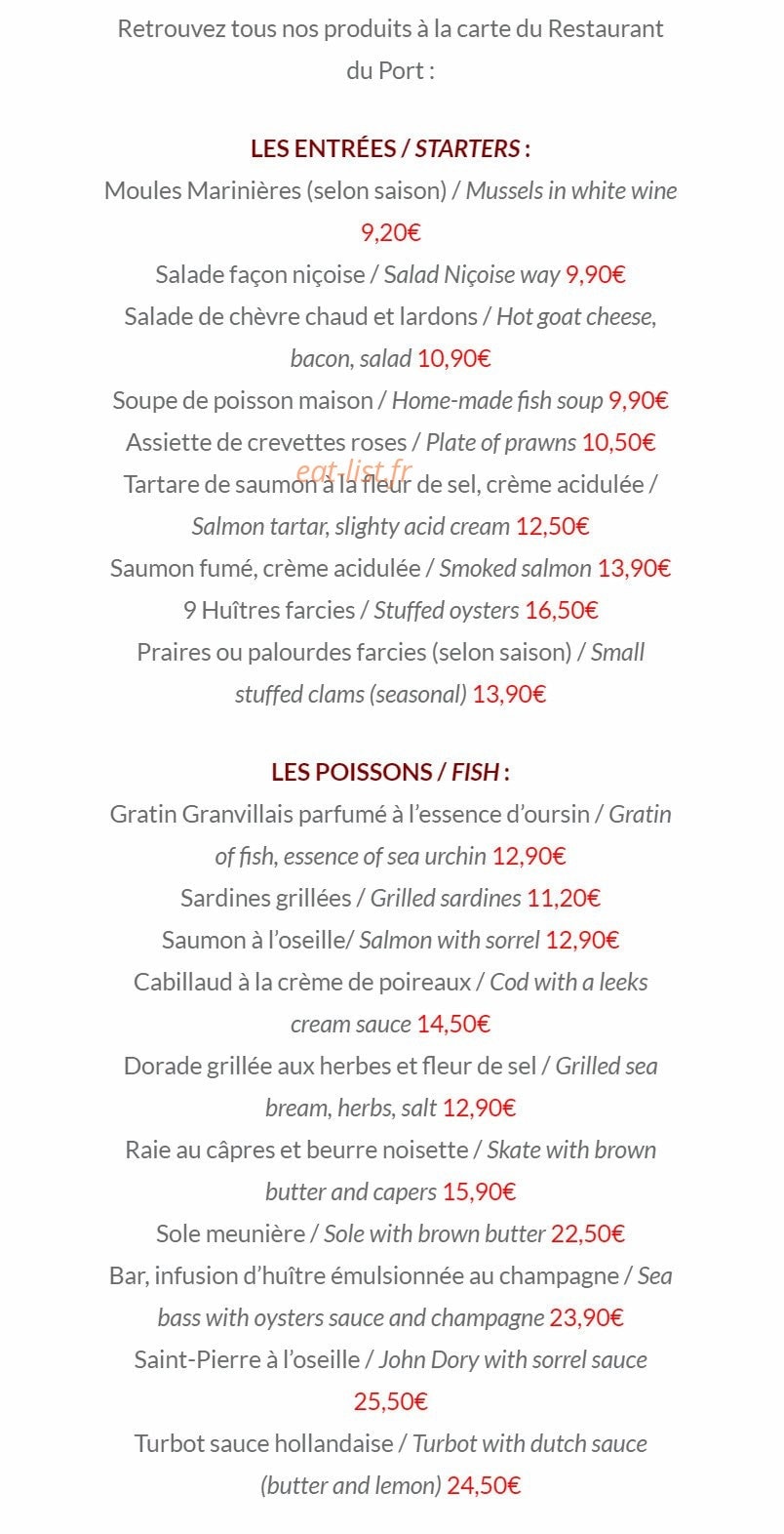 Restaurant du port — carte page 9