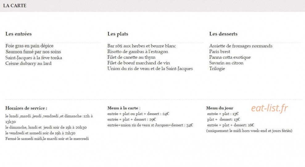 Restaurant de la gare — carte page 1