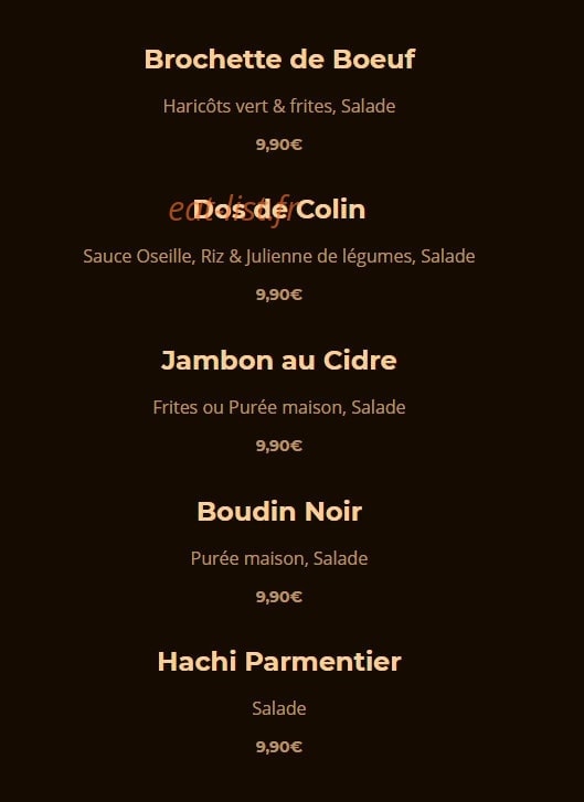 Au bistro — carte page 1