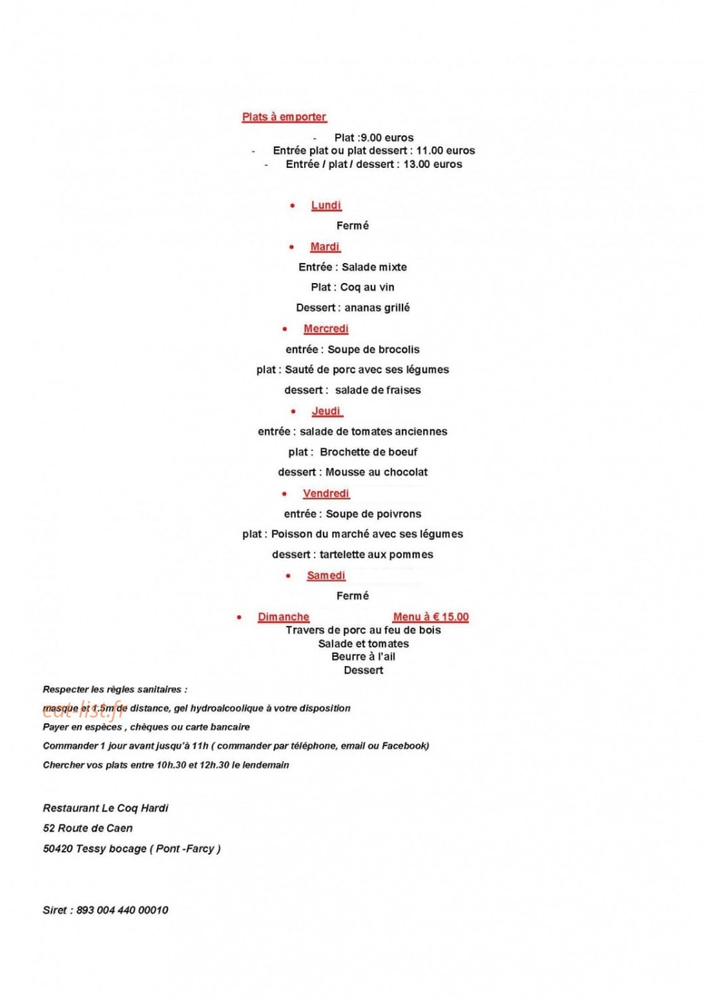 Le Coq Hardi — carte page 1