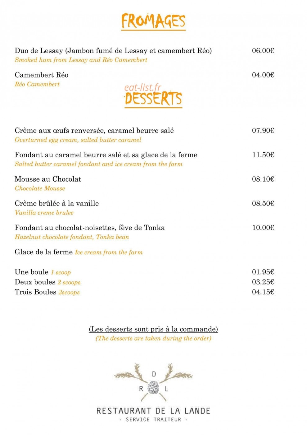 Restaurant de la Lande — carte page 3