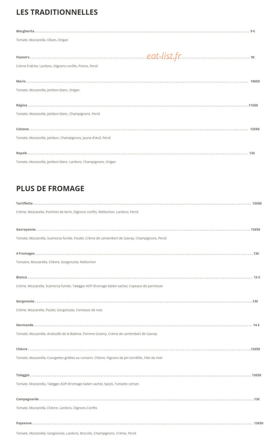 Pizza Gavray — carte page 1