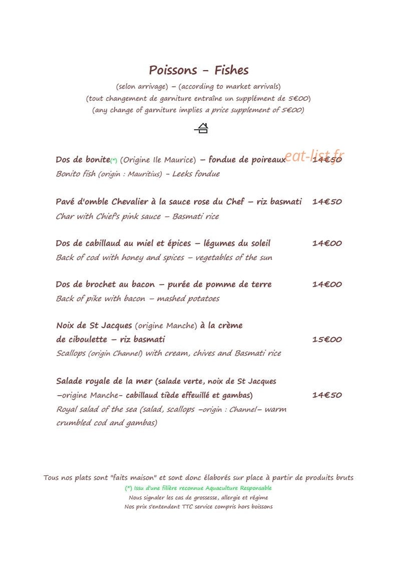 Restaurant du Délice — carte page 2