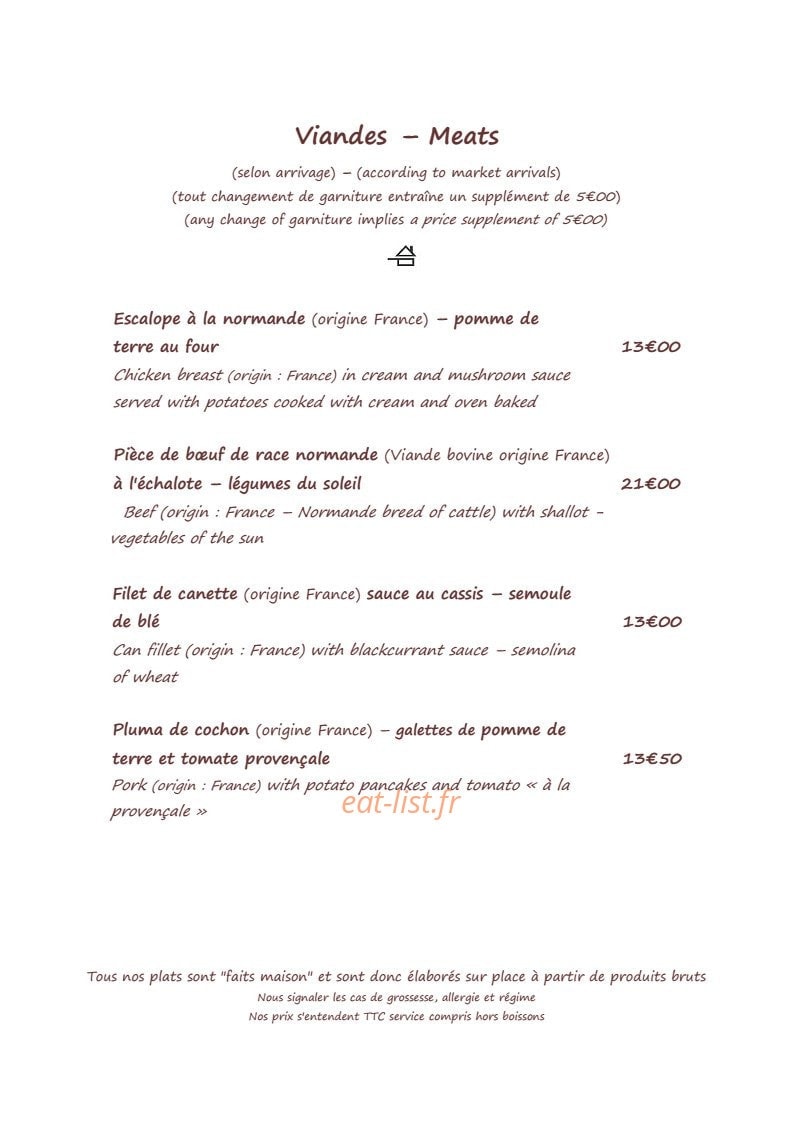Restaurant du Délice — carte page 3