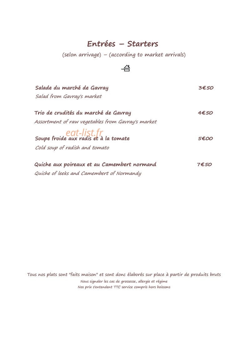 Restaurant du Délice — carte page 1
