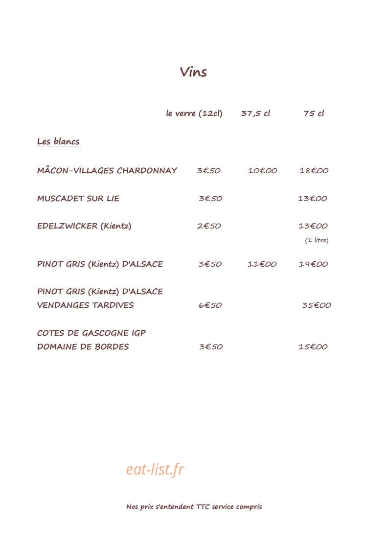 Restaurant du Délice — carte page 15