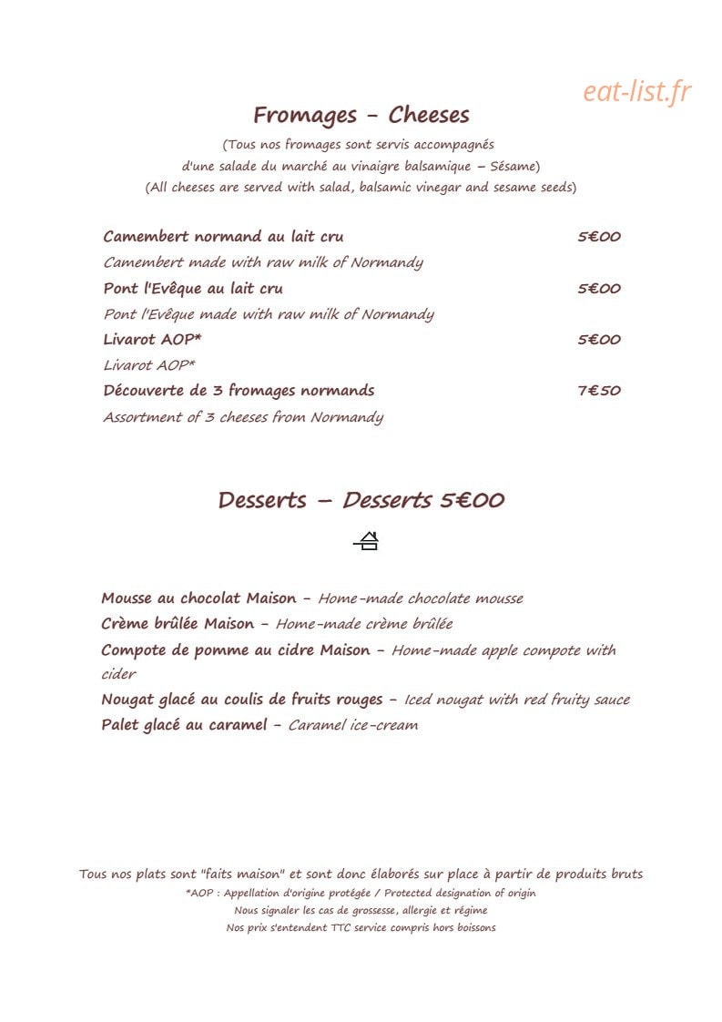 Restaurant du Délice — carte page 4