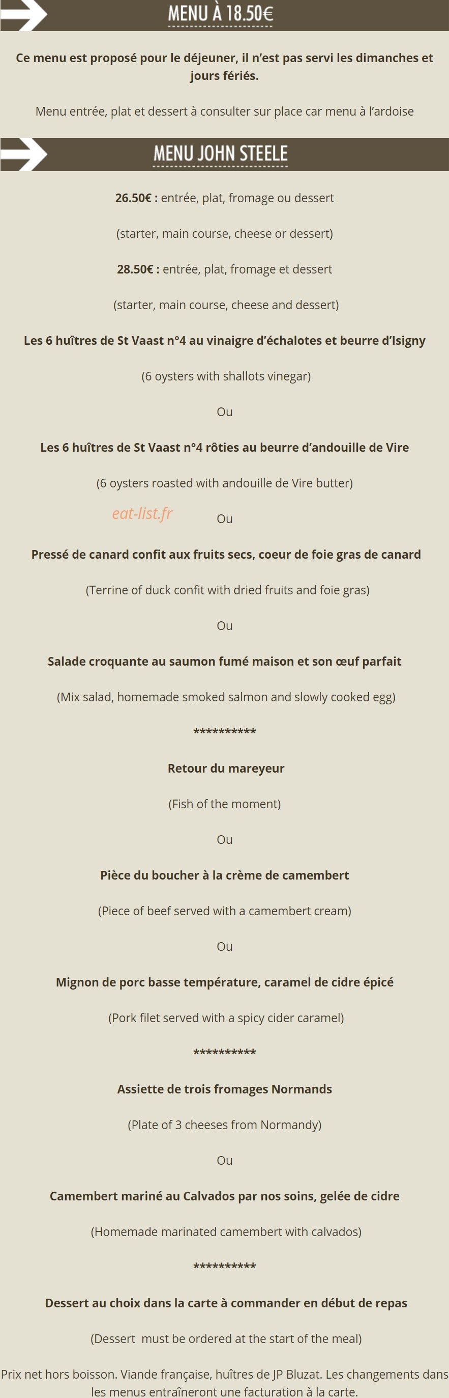 Auberge John Steele — carte page 1