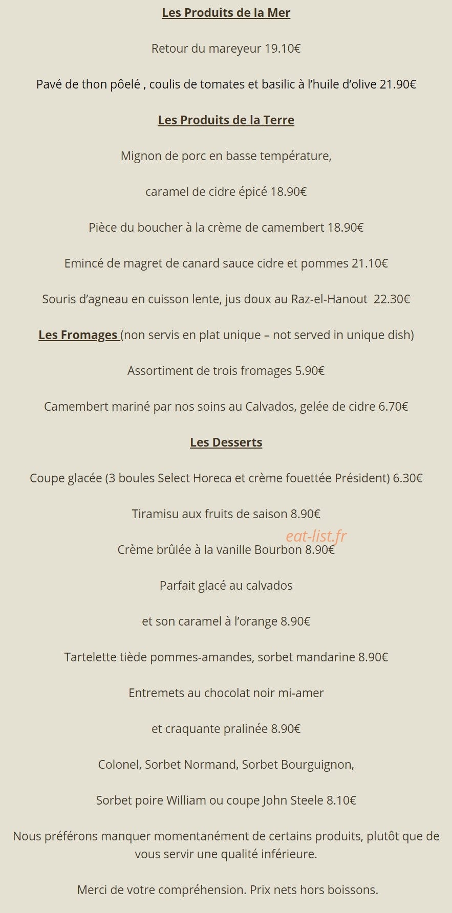 Auberge John Steele — carte page 4