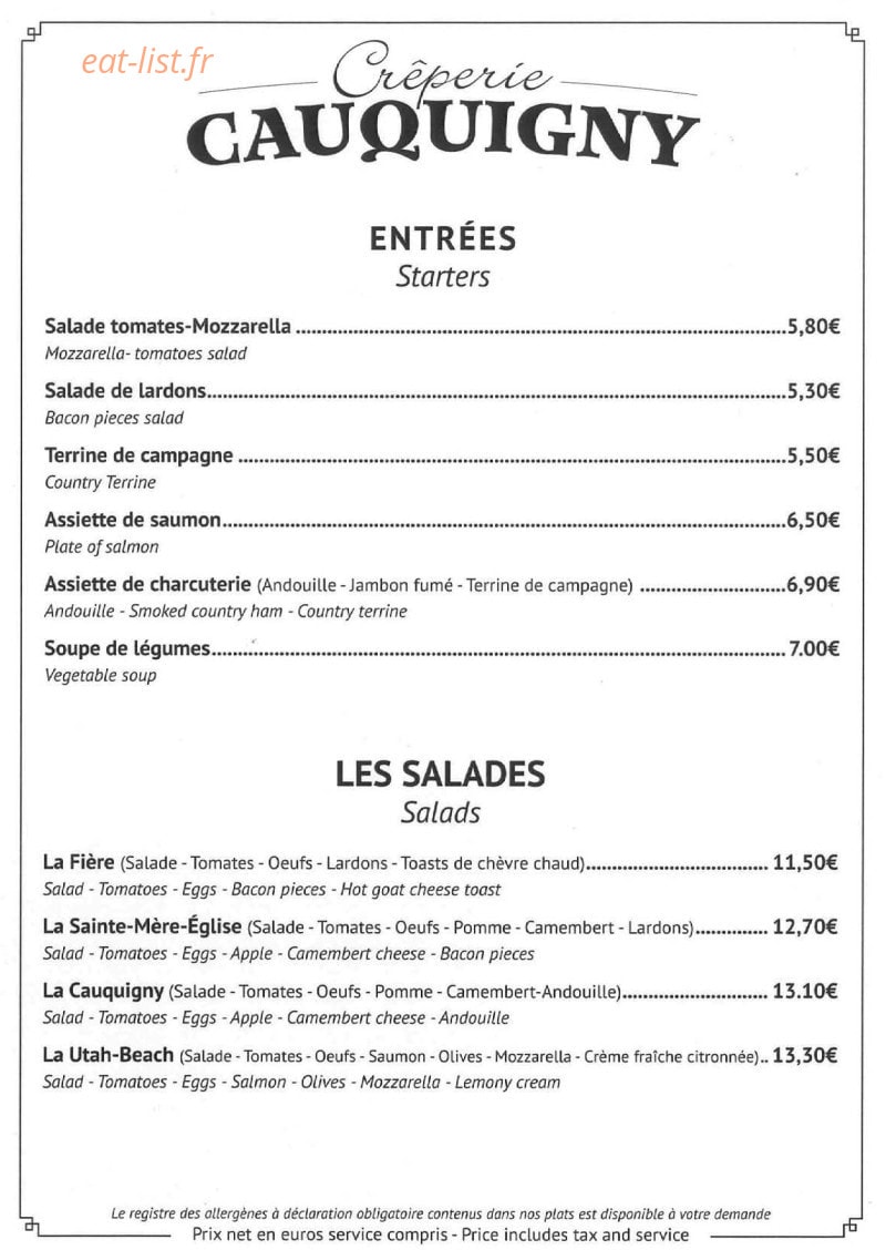 Crêperie Cauquigny — carte page 1