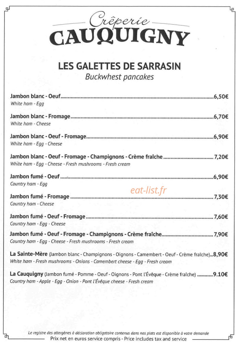 Crêperie Cauquigny — carte page 3