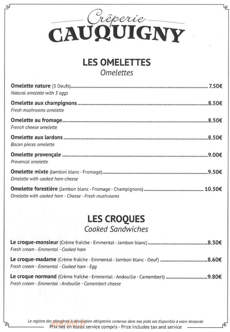 Crêperie Cauquigny — carte page 2